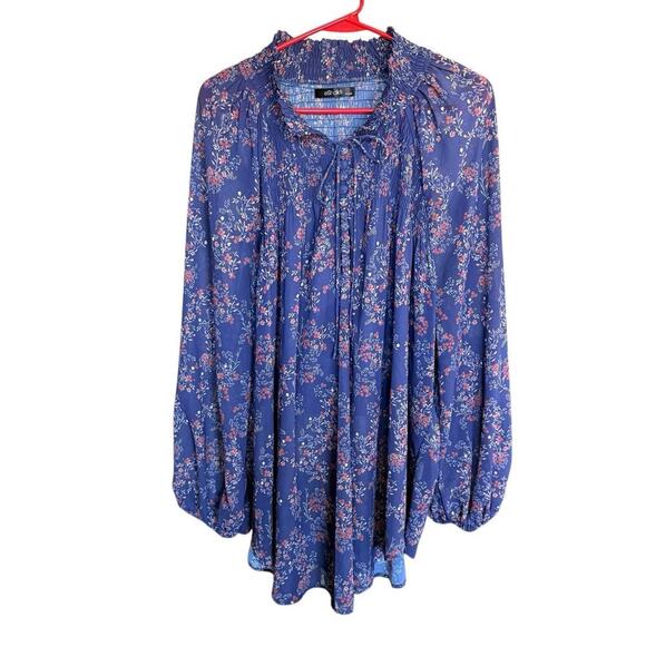 Eshakti Blouse Women's Blue Ditsy Floral Ruching 4XL Relaxed Comfort Oversized - Picture 1 of 10